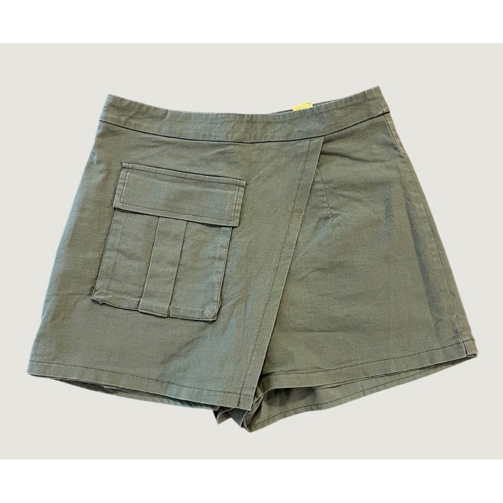Idem Ditto Skort Womens S Olive Green Excellent Cargo Linen Blend Wrap 1675